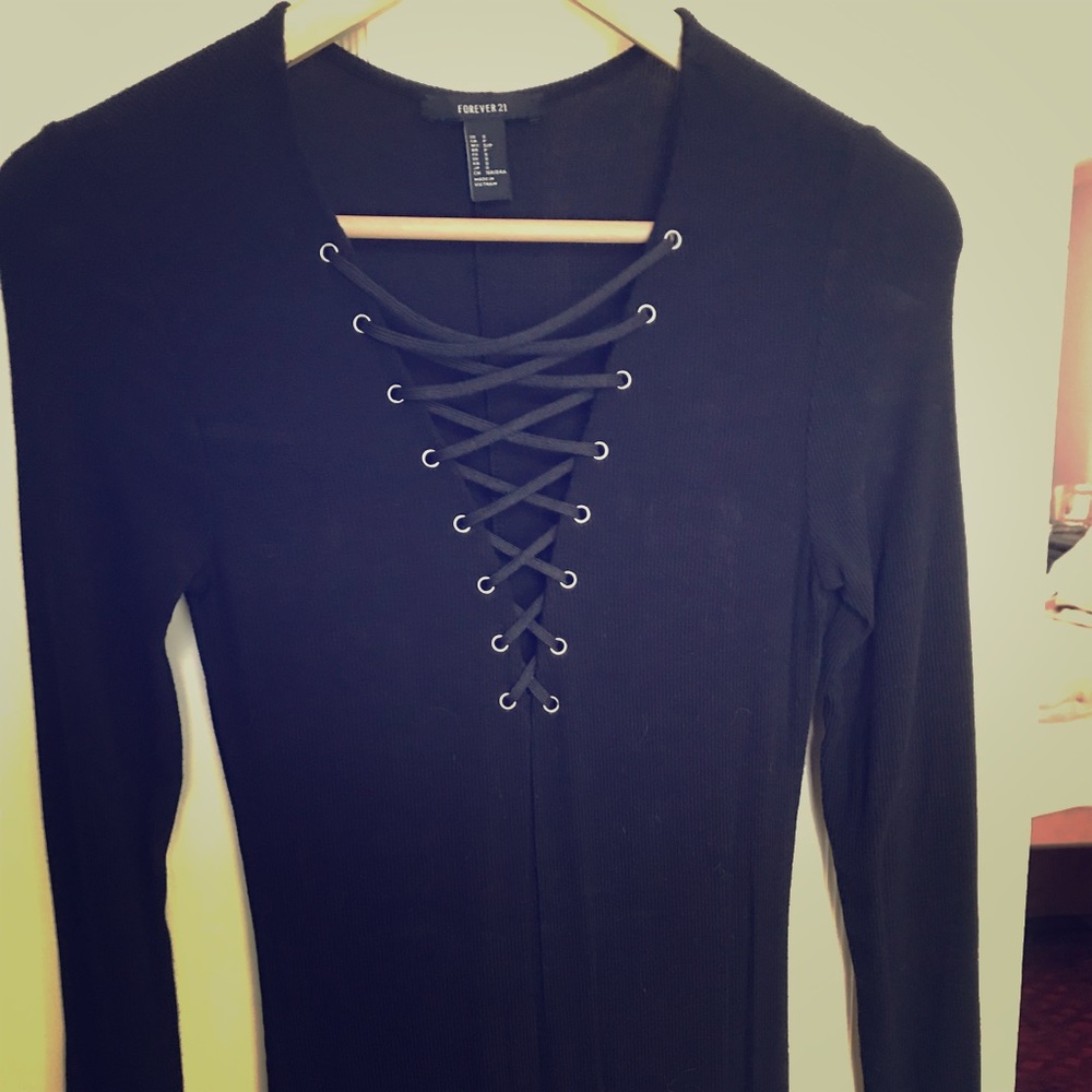 Flattering Long Black Lace-up Front Maxi.